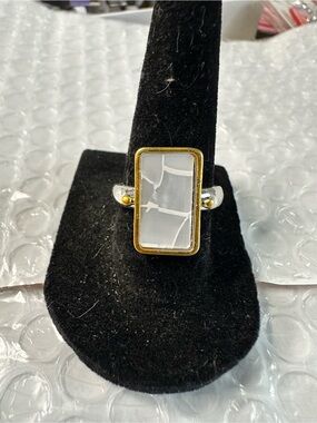 Ring Two-Tone Gold & Silver Rectangular Frosted Stone Ring